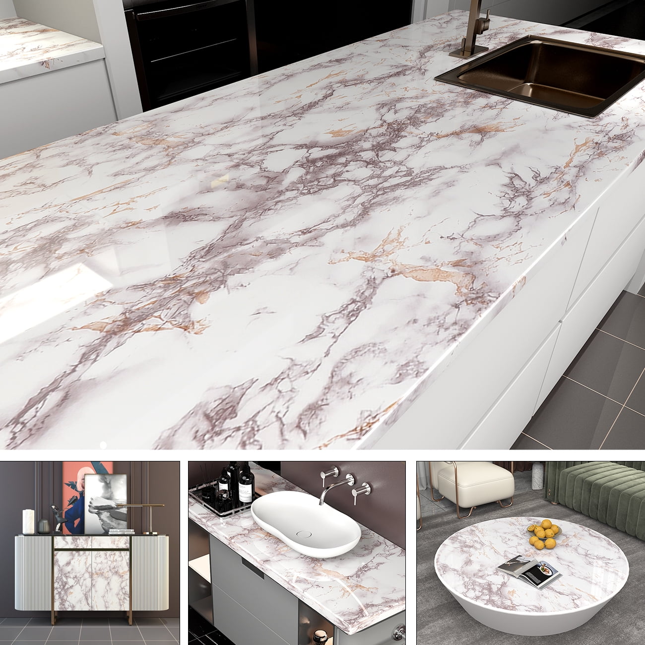 AbaBoorty 400" x15.8" Light Brown Marble Contact Paper Self Adhesive Peel & Stick Wallpaper for Kitchen Countertop Cabinet Table Top Cover Desk Bathroom Waterproof Granite Texture Paper Vinyl Sticker