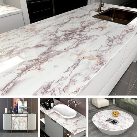 AbaBoorty 400" x15.8" Light Brown Marble Contact Paper Self Adhesive Peel & Stick Wallpaper for Kitchen Countertop Cabinet Table Top Cover Desk Bathroom Waterproof Granite Texture Paper Vinyl Sticker