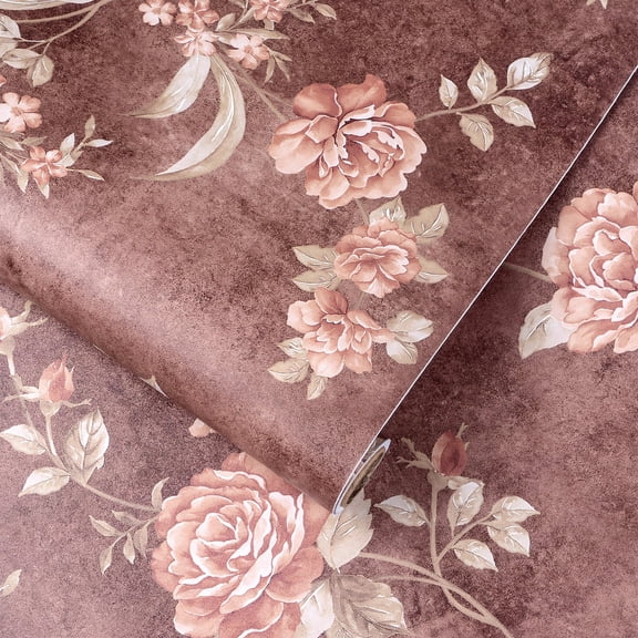 AbaBoorty Brown Floral Watercolor Wallpaper, 17.7"x118" Vintage Rose Peel and Stick Removable Wallpaper, Dusty Rose Botanical Wall Mural for Bedroom Living Room