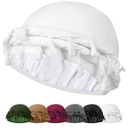 Ababalaya Adjustable Satin Lined Halo Turban for Men Women Twisted Tassel Head Wraps Sleep Cap Beanies Turban DuragWhite