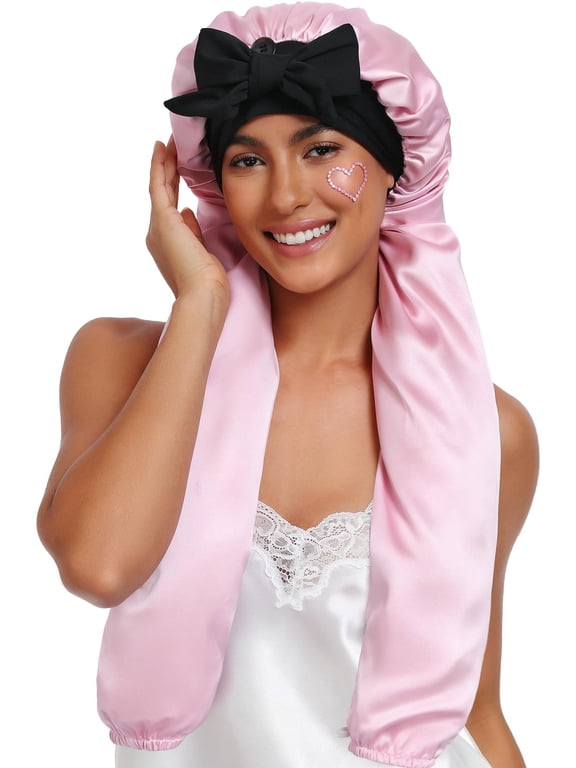 Double Layer Long Satin Silk Feeling Bonnet for Women Sleep Cap | Extra Roomy Non Slip Hair Care Maintain Moisture Tie Band For Long Braids Thick Hair for Wig Hair Extensions
