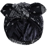 Ababalaya Satin Lined Beanies for Women Chemo Headwear Silky Lined Cotton Sleeping CapBlack