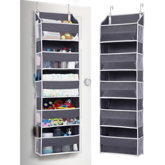 Ababeny 1 Pack Over Door Organizer with 5 Large Pockets 10 Mesh Side Pockets, 44 lbs Weight Capacity Hanging Storage Organizer with Clear Window Kids Toys, Shoes, Diapers, Dark Grey, 5 Layers