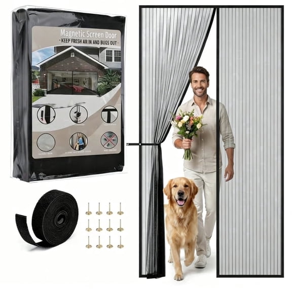 Ababeny Magnetic Screen Door - Bugs Out, Breeze in -Sealing Heavy Duty Double Stitched Mesh, Hands Free Sliding & Patio Doors Net, Pet & Kid Friendly, 38 x 82 Inch
