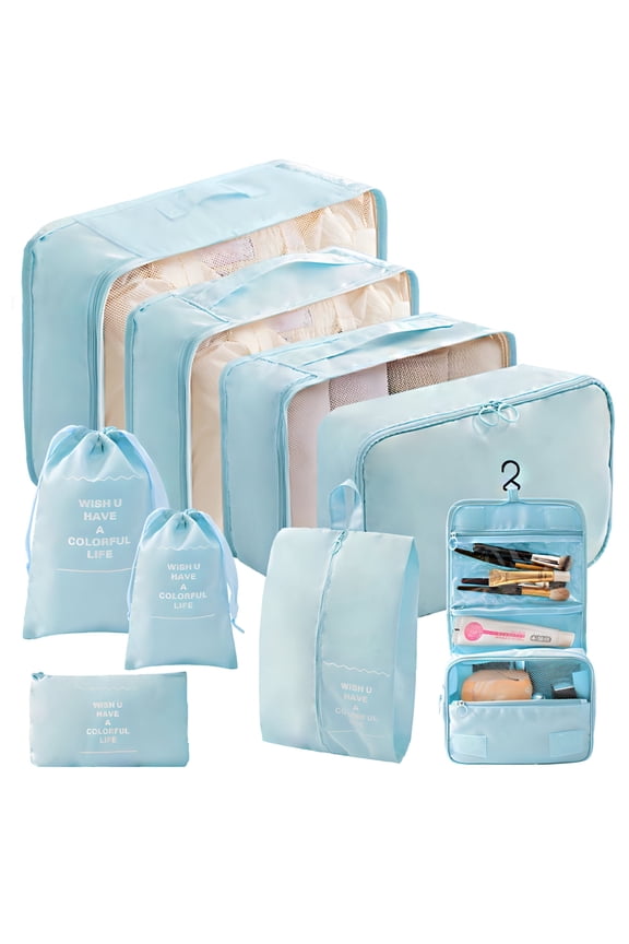 9 Set Compression Packing Cubes for Travel, Compression Packing Organizer Packing Bags for Traveling, Travel Pouch Set for Packing. Blue
