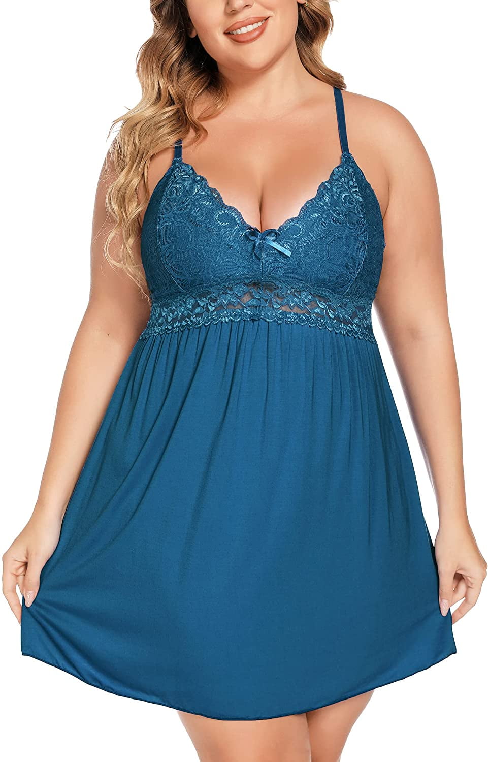Ababoon Plus Size Lingerie for Women Lace Modal Chemises Nightgown V-Neck  Full Slip Babydoll Sleepwear Size 16-24 Plus