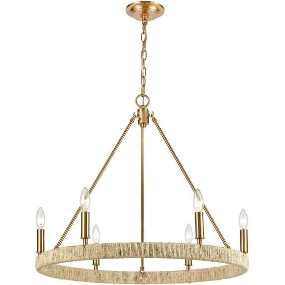 Abaca 6-Light Chandelier in Satin Brass by Elk Lighting 32415/6 in Brass Finish