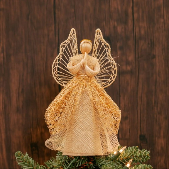 Abaca Gold Praying Angel Tree Topper