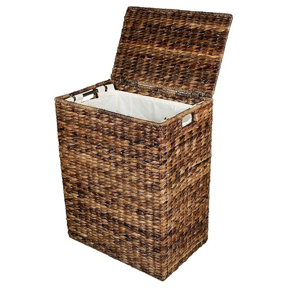 Abaca Laundry Hamper with Removable Bags - Handwoven Wicker Basket for Laundry, Blankets, Coastal Decor - Large 19x13.5x25 Inch