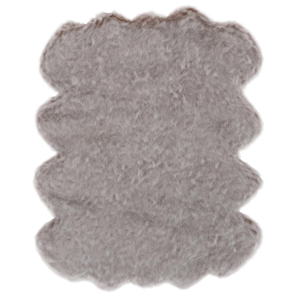 Gloss Brown Faux Fur Rectangle Area Rug, 6' x 7'5"
