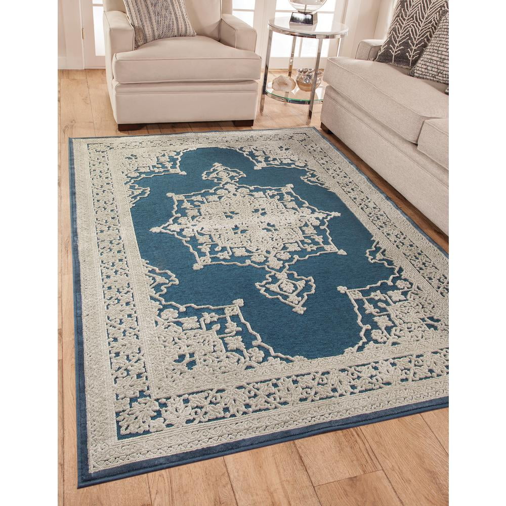 Napa Ashton Blue and Natural Wool Chenille Area Rug