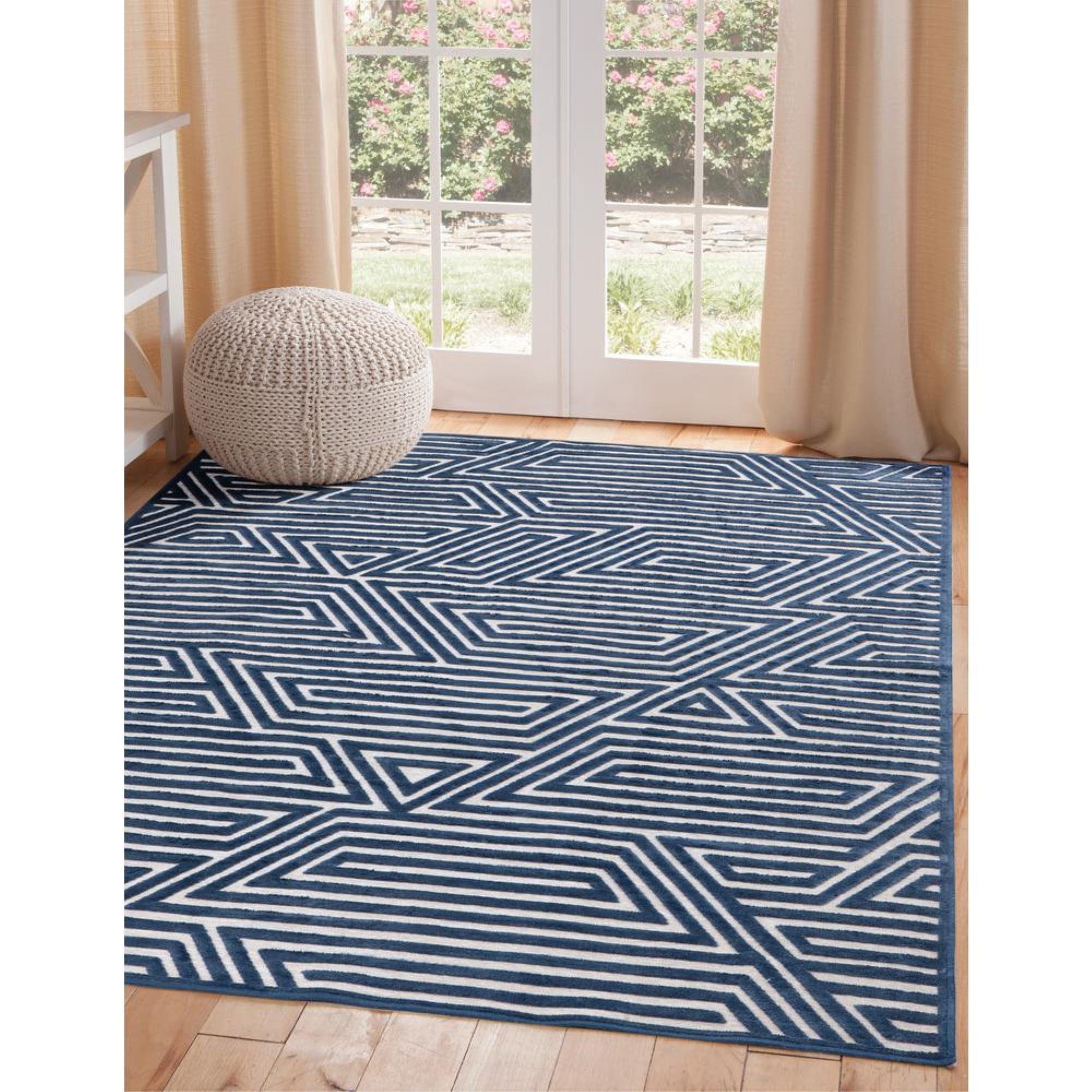 Napa Blue and Beige Geometric Wool Area Rug