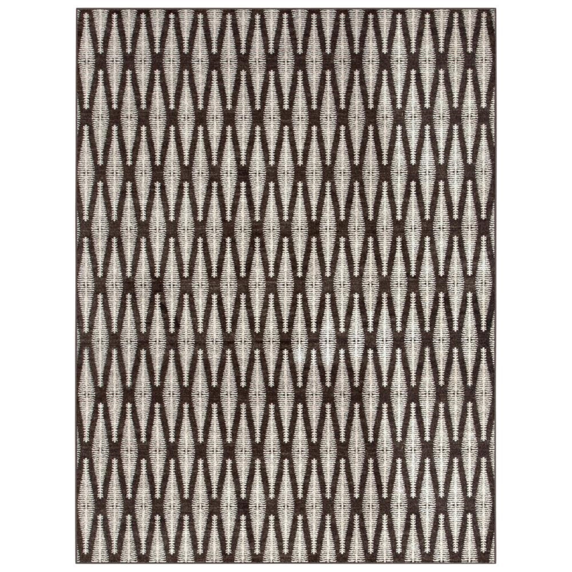 Ivory and Brown Geometric 8' x 10' Reversible Viscose Area Rug
