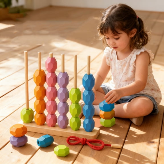 Abacus Wooden Stacked Bead Set with Calculation Rack Early Learning Educational Toy for Kids Ages 3-6(Multicolor,1-Piece) Rkxzt