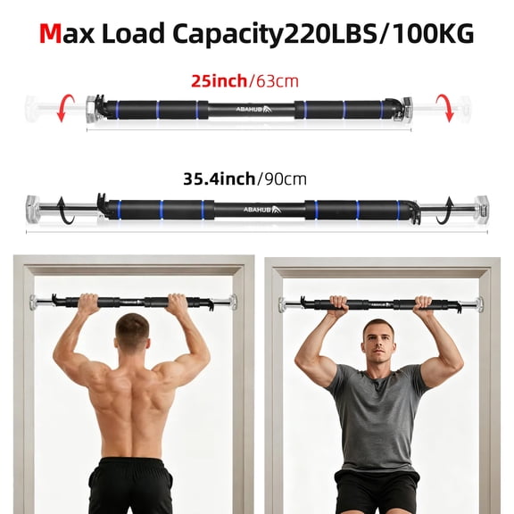 AbahubFit Doorway Pull-Up Bar with Safety Lock, Heavy-Duty Door Frame Pull-Up Bar, Adjustable Strength Training Horizontal Bar, Home Use for Upper Body Workout (Max. Load Weights 220 LBS)