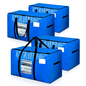 Extra Large Moving Bags 4 Pack, Heavy Duty Storage Totes with Top-Open Zippers & Visible Window, Reinforced Handles for Clothes