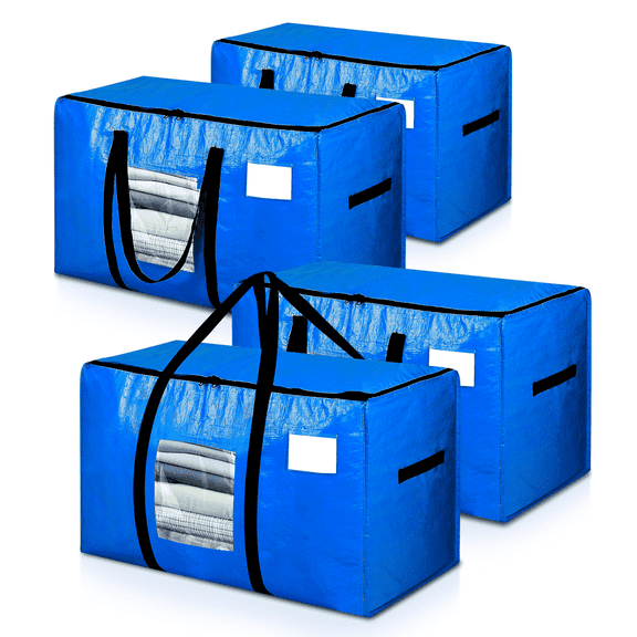 AbahubFit 4 Pack Extra Large Moving Bags Heavy Duty Storage Bags Boxes Bins Totes with Portable Handles, Visible Window and Suitcase-Style Zippers