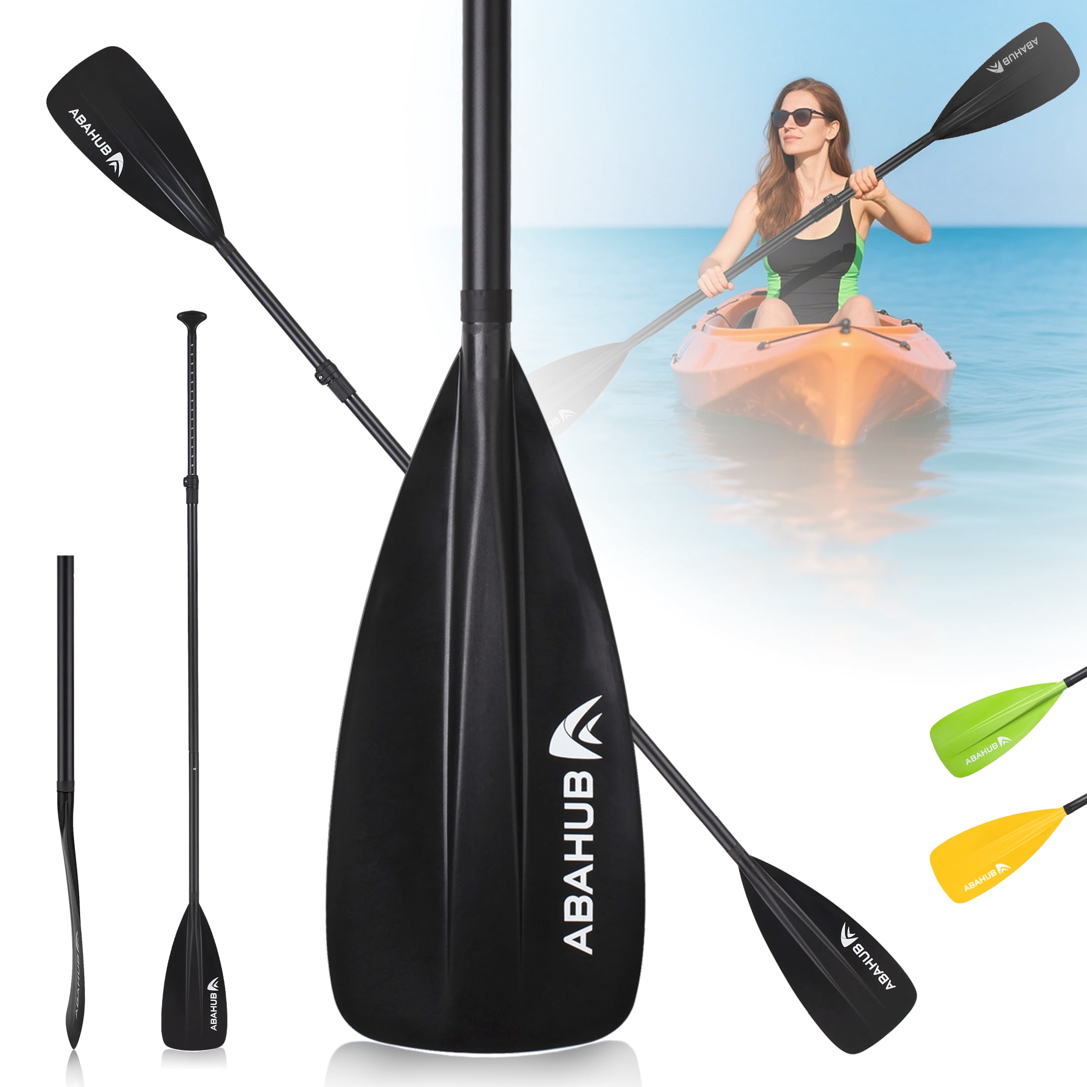 AbahubFit Paddle Oars for SUP and Kayak 2-IN-1, Adjustable Lightweight Paddle (4-Piece), Aluminum Shaft 68-84"(Black)