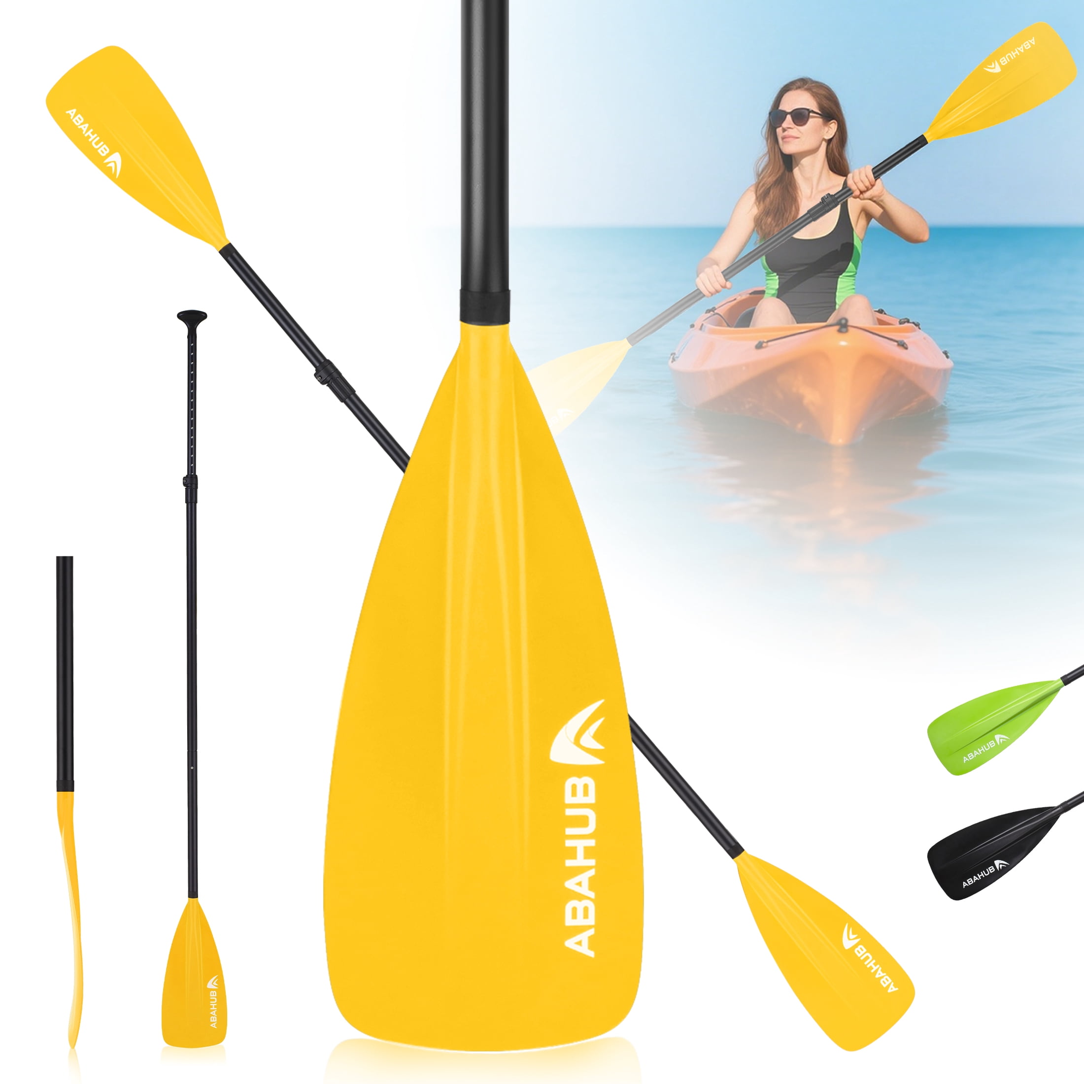 AbahubFit Paddle Oars for SUP and Kayak 2-IN-1, Adjustable Lightweight Paddle (4-Piece), Aluminum Shaft 68-84"(Yellow)