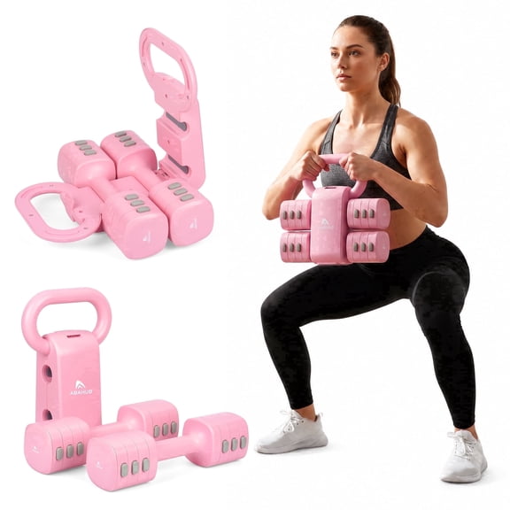 AbahubFit 2-in-1 Adjustable Kettlebell & Dumbbell Set for Women, Click-Lock Design with 12 Weight Plates, Compact Home Gym Strength Training Equipment