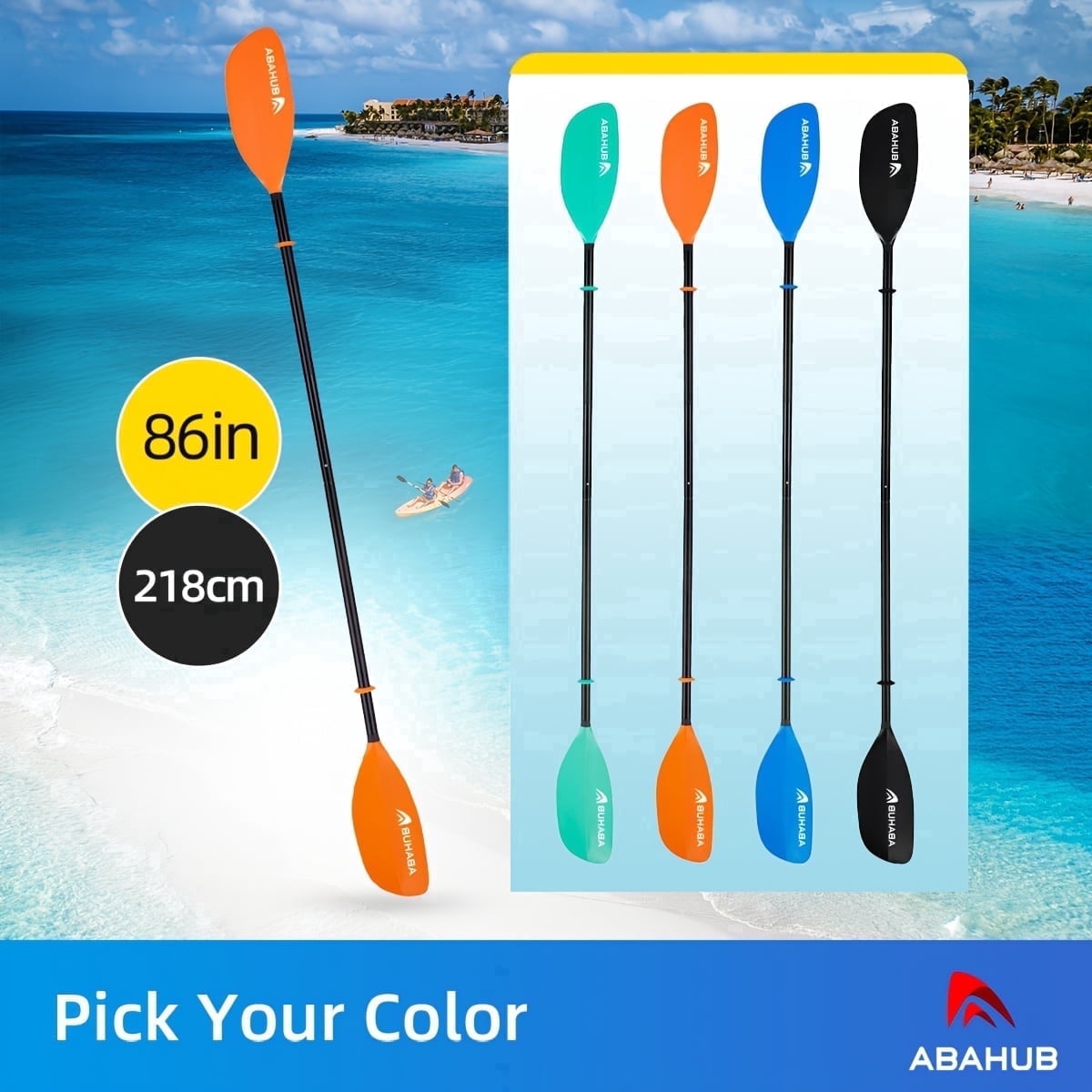 AbahubFit Kayak Paddle 86in/218cm (2-Piece), Lightweight&Floatable Aluminum Shaft for Kayaking Canoeing Boating