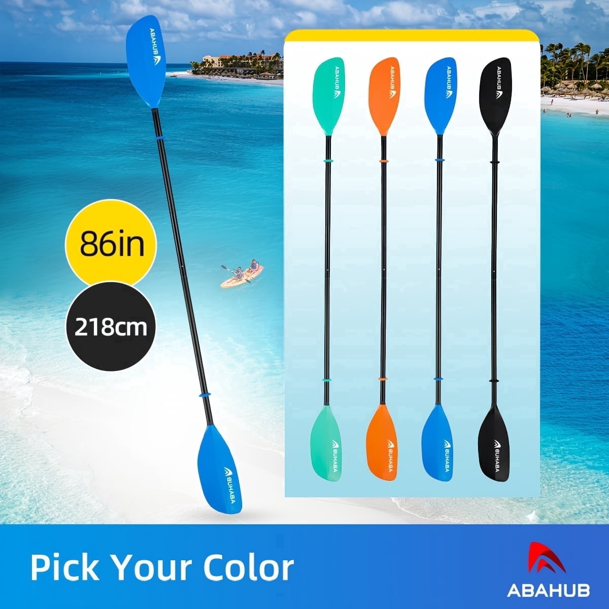 AbahubFit Kayak Paddle 86in/218cm (2-Piece), Lightweight&Floatable Aluminum Shaft for Kayaking Canoeing Boating