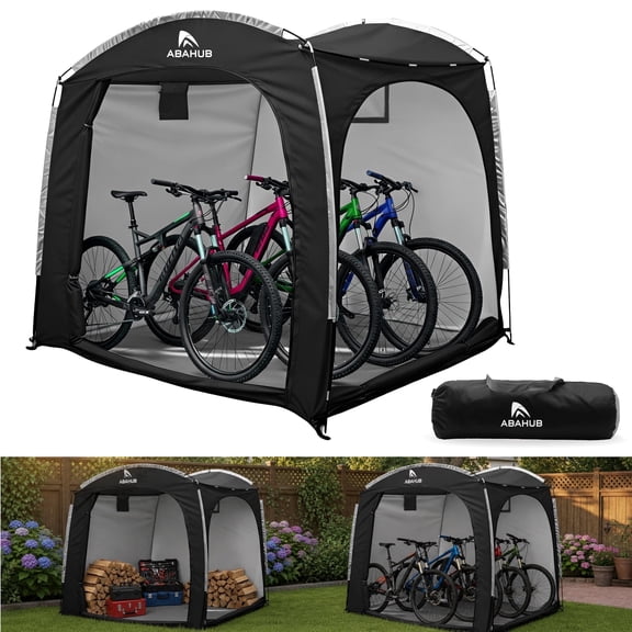 AbahubFit Portable Bike Storage Shed Tent for 3-4 Bikes, PU4000 Waterproof 210D Silver-Coated Oxford Fabric, Outdoor Bicycle Shelter