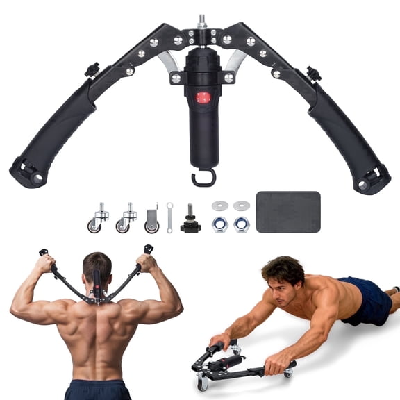 AbahubFit 2-in-1 Arm Exerciser & Ab Roller, 22-440lbs Hydraulic Chest Expander with Detachable Wheels, Upper Body & Core Trainer for Home Gym