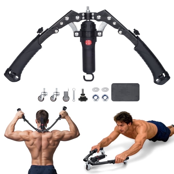 AbahubFit 2-in-1 Arm Exerciser & Ab Roller, 22-440lbs Hydraulic Chest Expander with Detachable Wheels, Upper Body & Core Trainer for Home Gym
