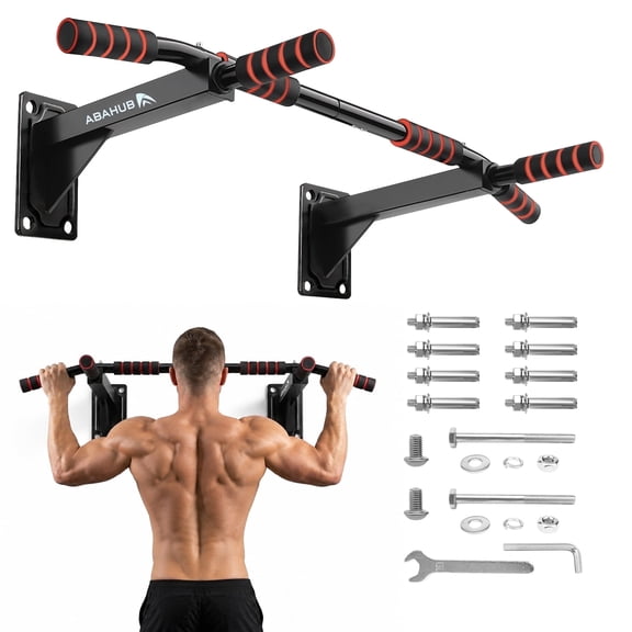 AbahubFit Wall Mounted Pull Up Bar, 440LBS Heavy-Duty Multi-Grip Chin-Up Bar, Thickened Steel Upper Body Trainer for Home Gym, No-Gap Design