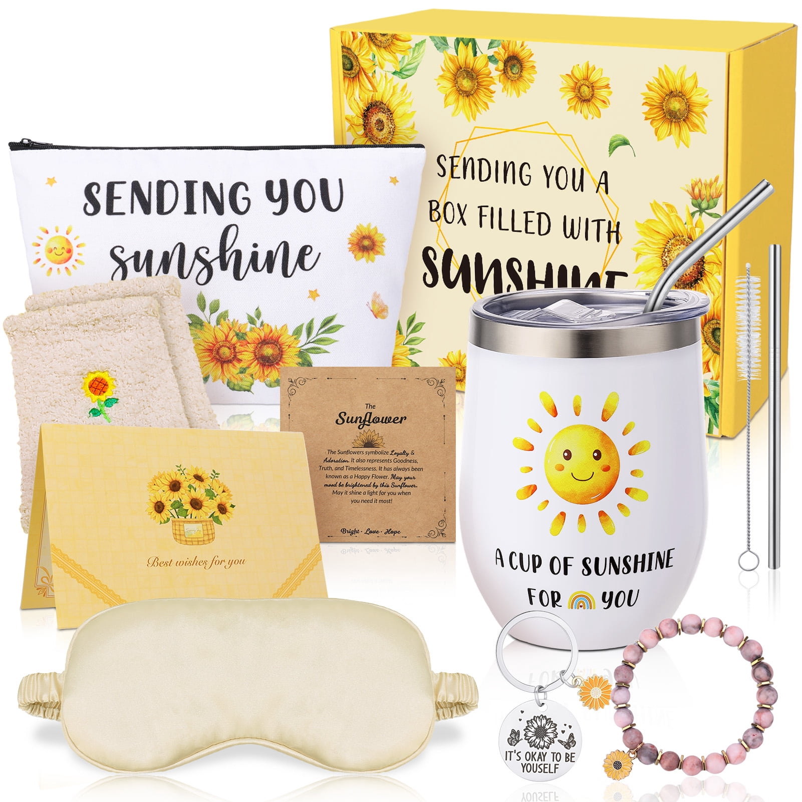 Abaima Sunflower Spa Gift Basket for Women - Fantasy Box Get Well Soon Gift Box with Tumbler, Eye Mask & Keychain - Birthday, Thinking of You, Employee Apprecia