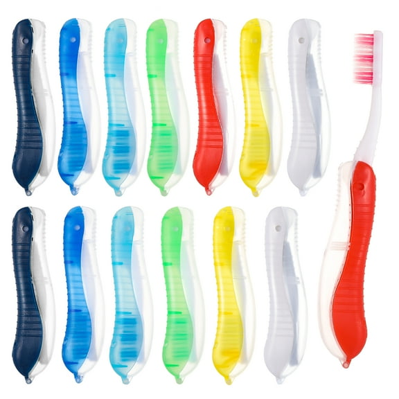 Abaima 14 Pieces Travel Toothbrush, Portable Toothbrush Built in Cover, Travel Size Toothbrush, Folding Toothbrushes Multi Color Travel Toothbrush for Hiking, Camping, Traveling
