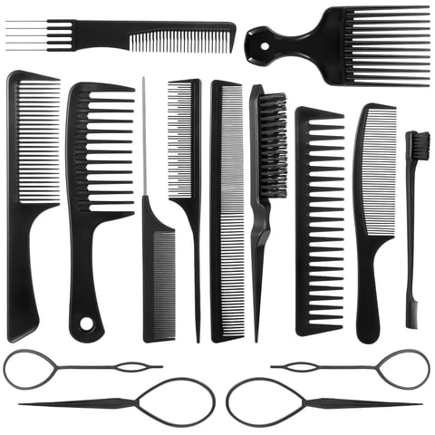 Abaima 15 Pcs Hair Comb Set - Wide Tooth, Rat Tail & Teasing Combs for Curly Hair - Professional Styling, Braiding & Barber Tools for Women & Men