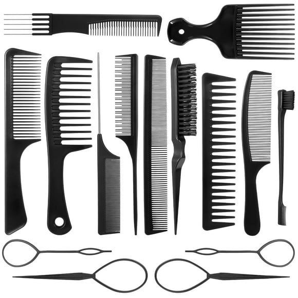 Abaima 15 Pcs Hair Comb Set - Wide Tooth, Rat Tail & Teasing Combs for Curly Hair - Professional Styling, Braiding & Barber Tools for Women & Men