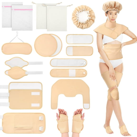 Abaima 18 Pack Castor Oil Wrap Pack, Reusable Organic Castor Oil Wrap Pack with Laundry Bag and Organizer Bag, Upgraded Organic Flannel Cotton Castor Oil Compress Pads for Women, Oil Not Included