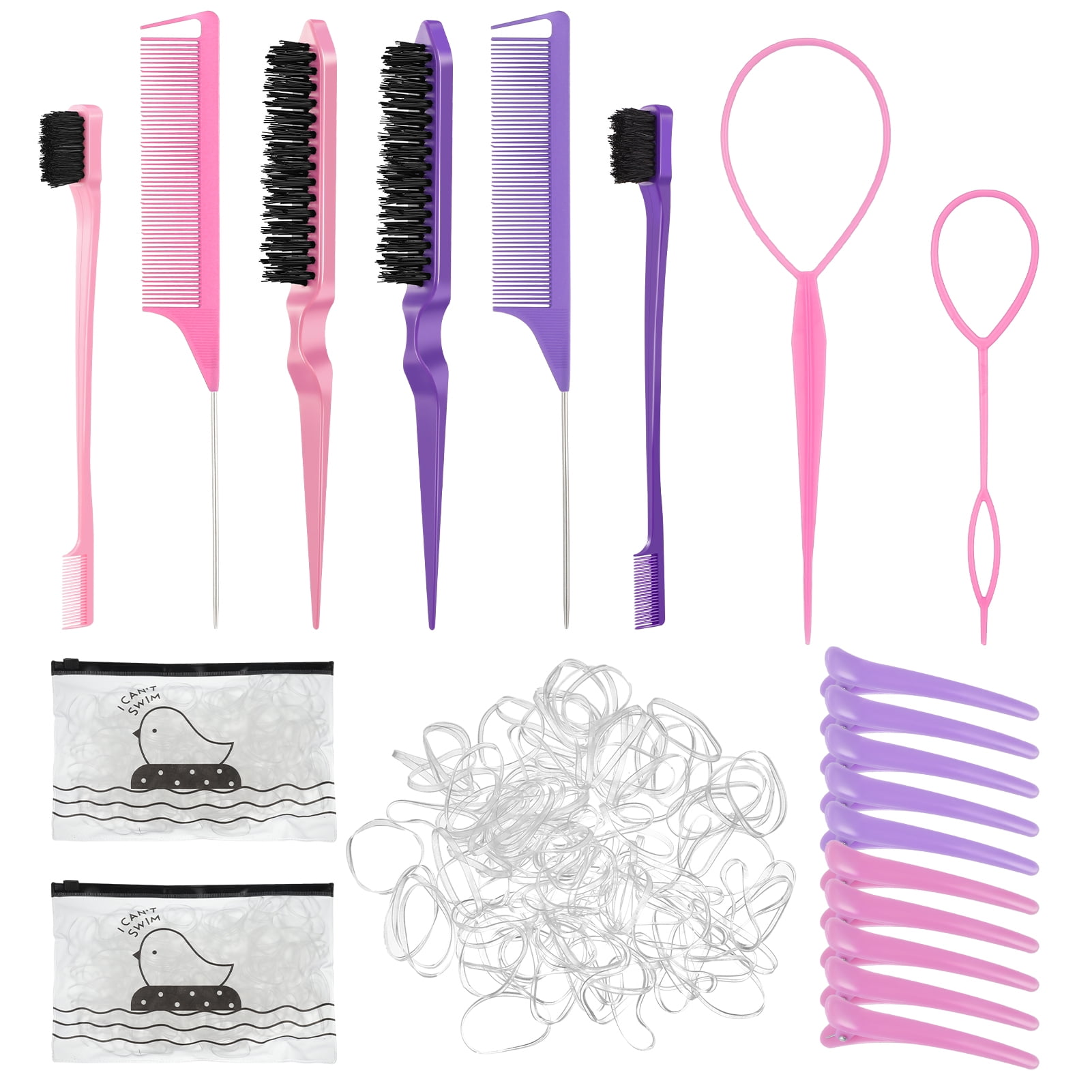 Abaima 18 Pcs Topsy Tail Hair Styling Tool, With 1000 Pcs Clear Rubber