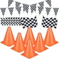 thumbnail image 1 of Abaima 19 Pcs Race Car Party Supplies for Kids, 6 Traffic Cones Pre-Drilled with 12 Racing Checkered Flags with Sticks and 33 Ft Pennant Flag Banner, Race Car Theme Party Decorations, 1 of 7