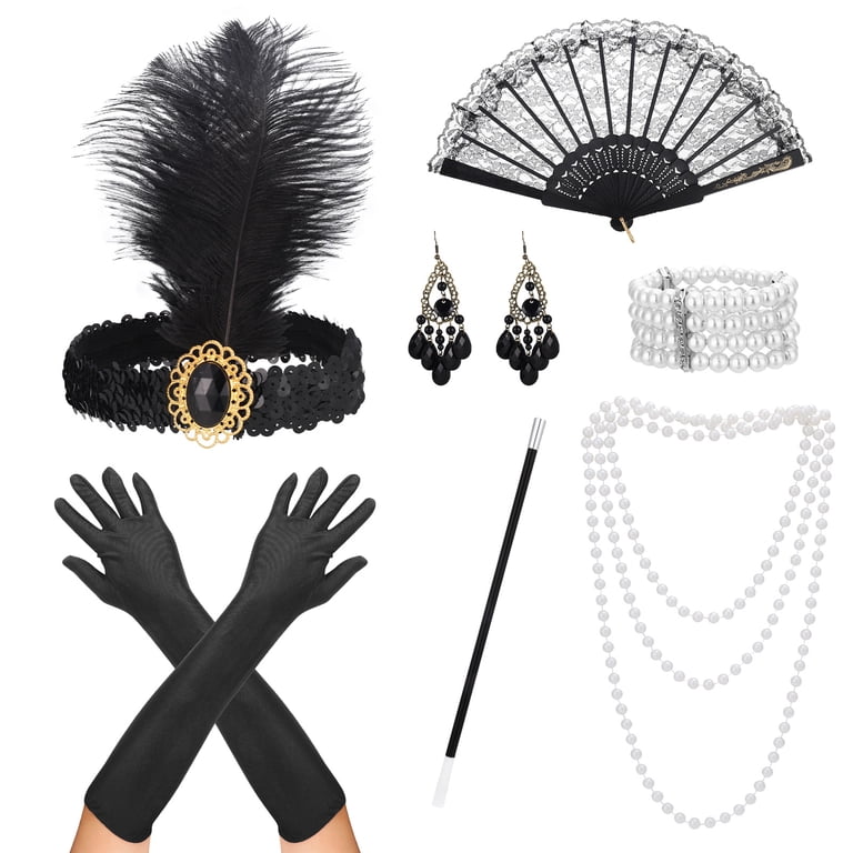 Abaima Flapper Accessories Set, 1920s Headband, Pearl  display picture 3
