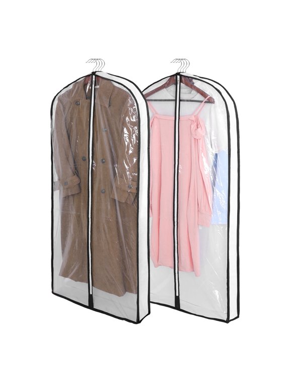 2 Pack 60" Garment Bags for Hanging Clothes,4" Gusseted Clothing Hanging Protector,Clear Hanging Clothes Cover with Full Zipper,Dust-Proof Hanging Clothes Bags for Closet Storage(60 inches)