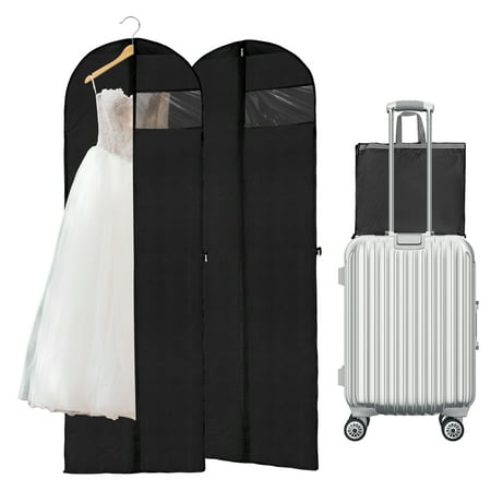 Abaima 2 Pack 71'' Long Garment Bags for Dress, Big Wide Bags for Dresses Hanging, Foldable Waterproof Dress Bags for Gowns Long, Dustproof Suit Cover Bags for Closet Storage, Travel(Black)