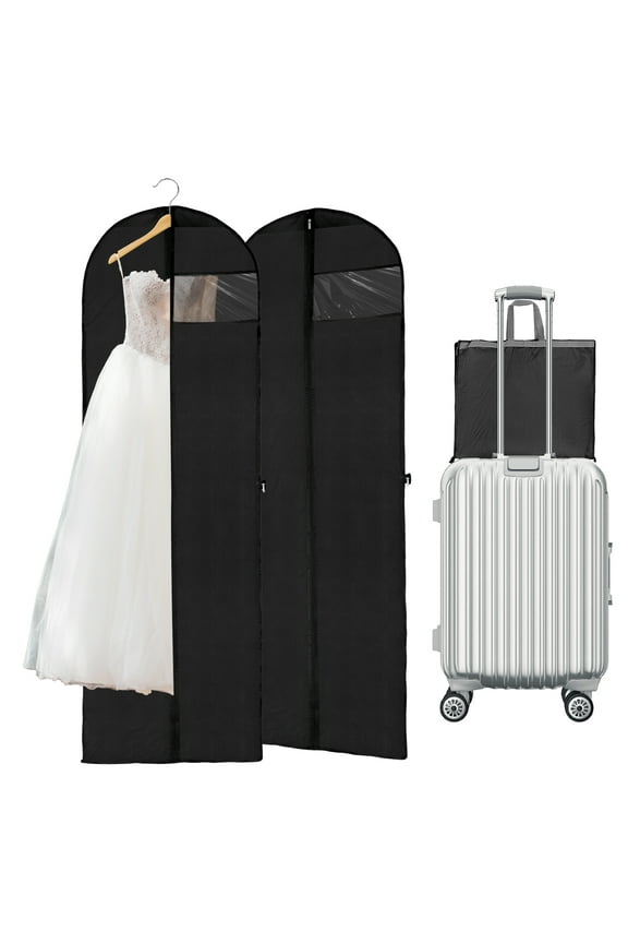 2 Pack 71'' Long Garment Bags for Dress, Big Wide Bags for Dresses Hanging, Foldable Waterproof Dress Bags for Gowns Long, Dustproof Suit Cover Bags for Closet Storage, Travel(Black)