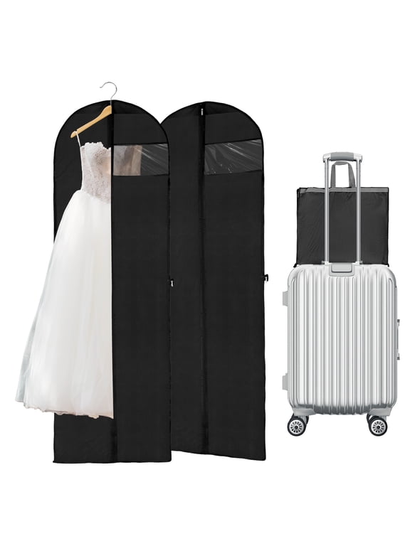 2 Pack 71'' Long Garment Bags for Dress, Big Wide Bags for Dresses Hanging, Foldable Waterproof Dress Bags for Gowns Long, Dustproof Suit Cover Bags for Closet Storage, Travel(Black)