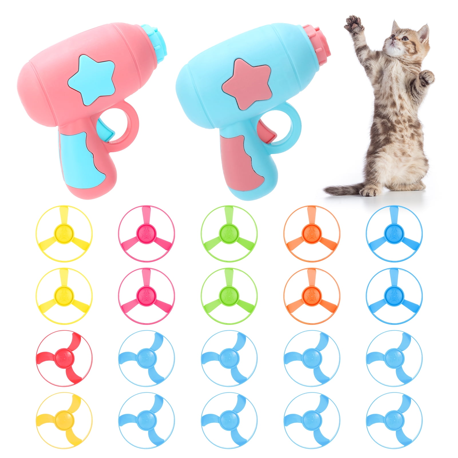Abaima 2 Pack Cat Fetch Toy with 20 Flying Propellers, Set of 22 Cat
