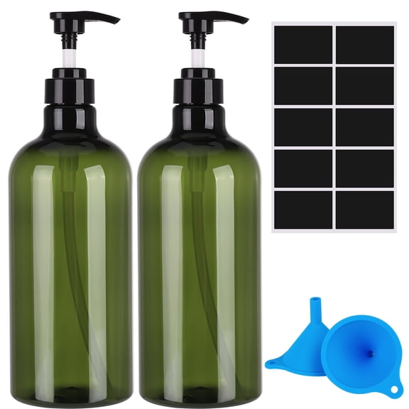 Abaima 2 Pack Empty Pump Bottles,Refillable Plastic Empty Pump Bottles Dispensers with Funnel and Label for Lotions,Shampoo,Conditioner