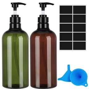 Abaima 2 Pack Empty Pump Bottles,Refillable Plastic Empty Pump Bottles Dispensers with Funnel and Label for Lotions,Shampoo,Conditioner