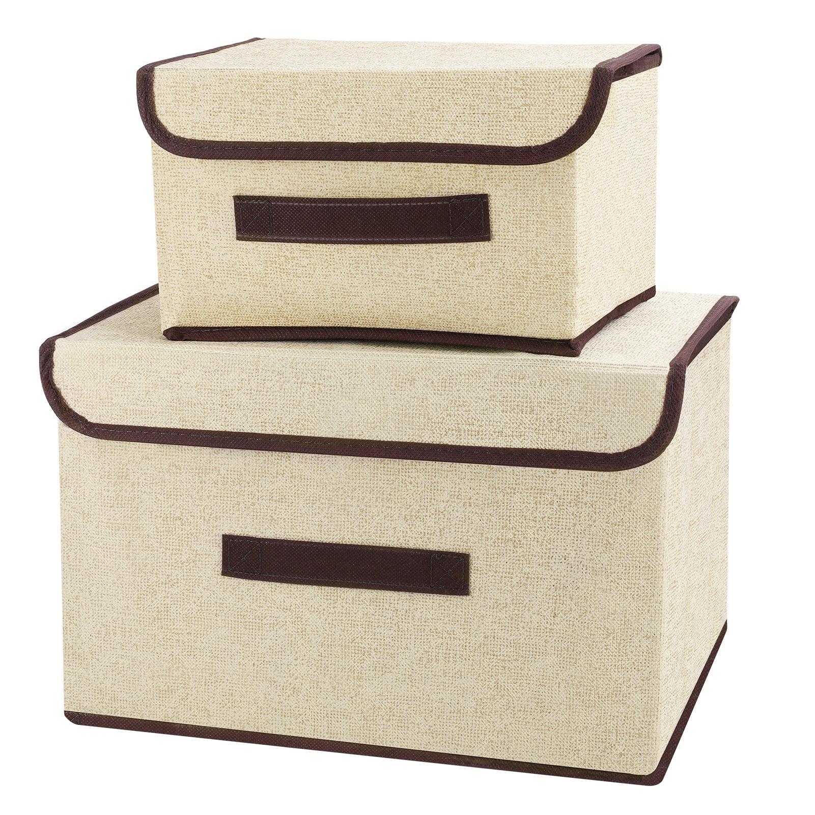 Abaima 2 Pack Fabric Stackable Storage Bin, Foldable Storage Box with Lids, 14.17x9.05x9.44Inch