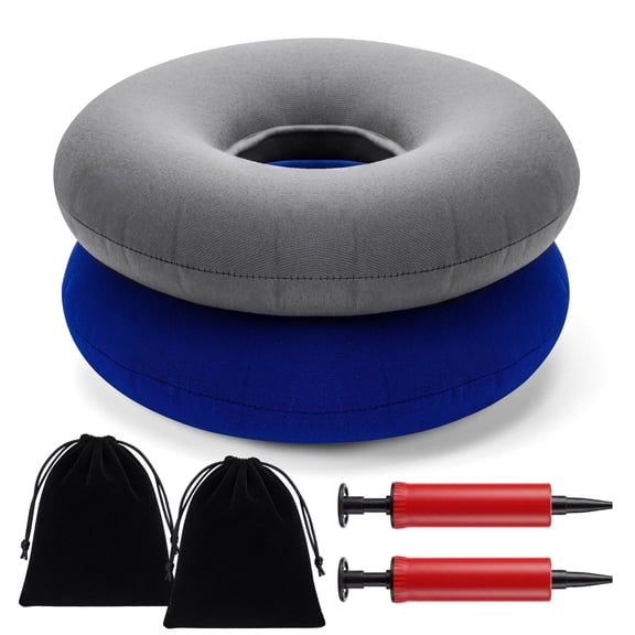 Abaima 2 Pack Inflatable Donut Seat Cushion with Air Pump, Round Hemorrhoid Pillow for Tailbone Coccyx Pain, Portable Sitting Butt Pillow for Office Car Wheelchair
