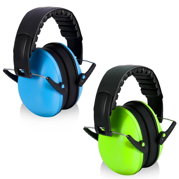 Abaima 2 Pack Kids Noise Cancelling Ear Muffs, Autism Sensory Headphones,Steel-Reinforced Adjustable Ear Protection (3-14 Years) for Concerts Travel and Loud Events,Blue/Green