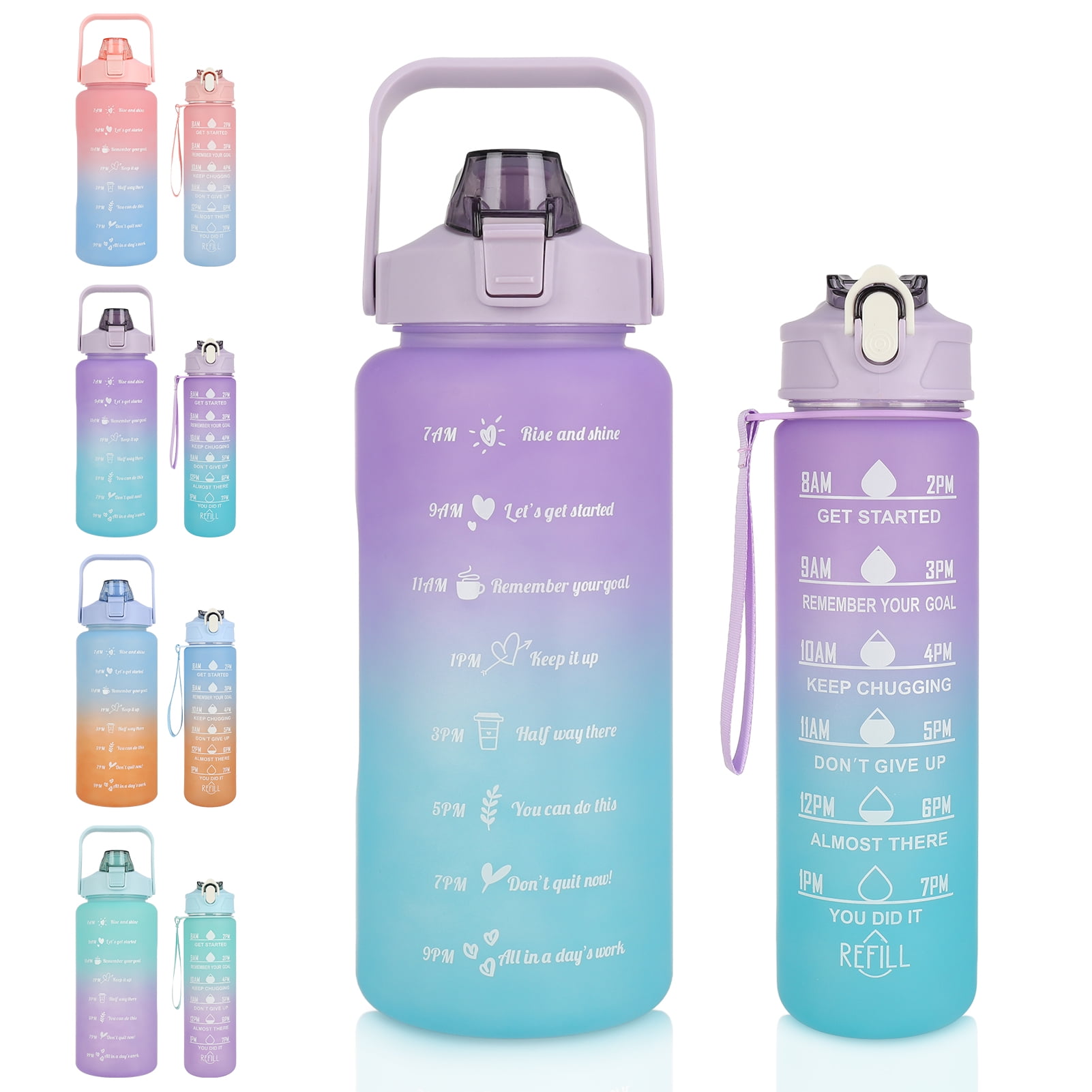 32 oz Sports Water Bottle with Straw Motivational Time Marker Leakproof BPA Free, Purple