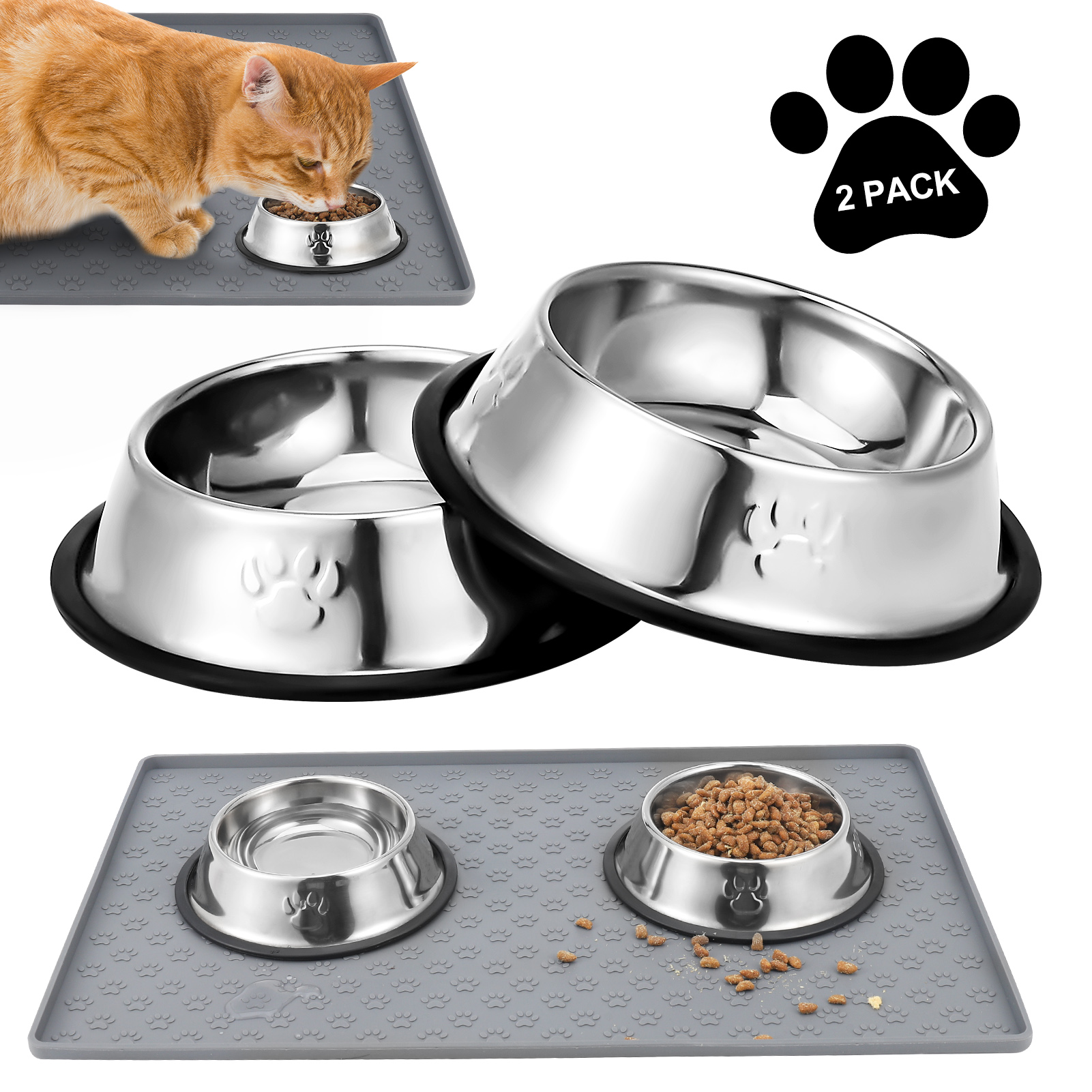 BUBABOX 3 Pack Metal Cat Food Bowls, Non Slip Cat Water Bowls